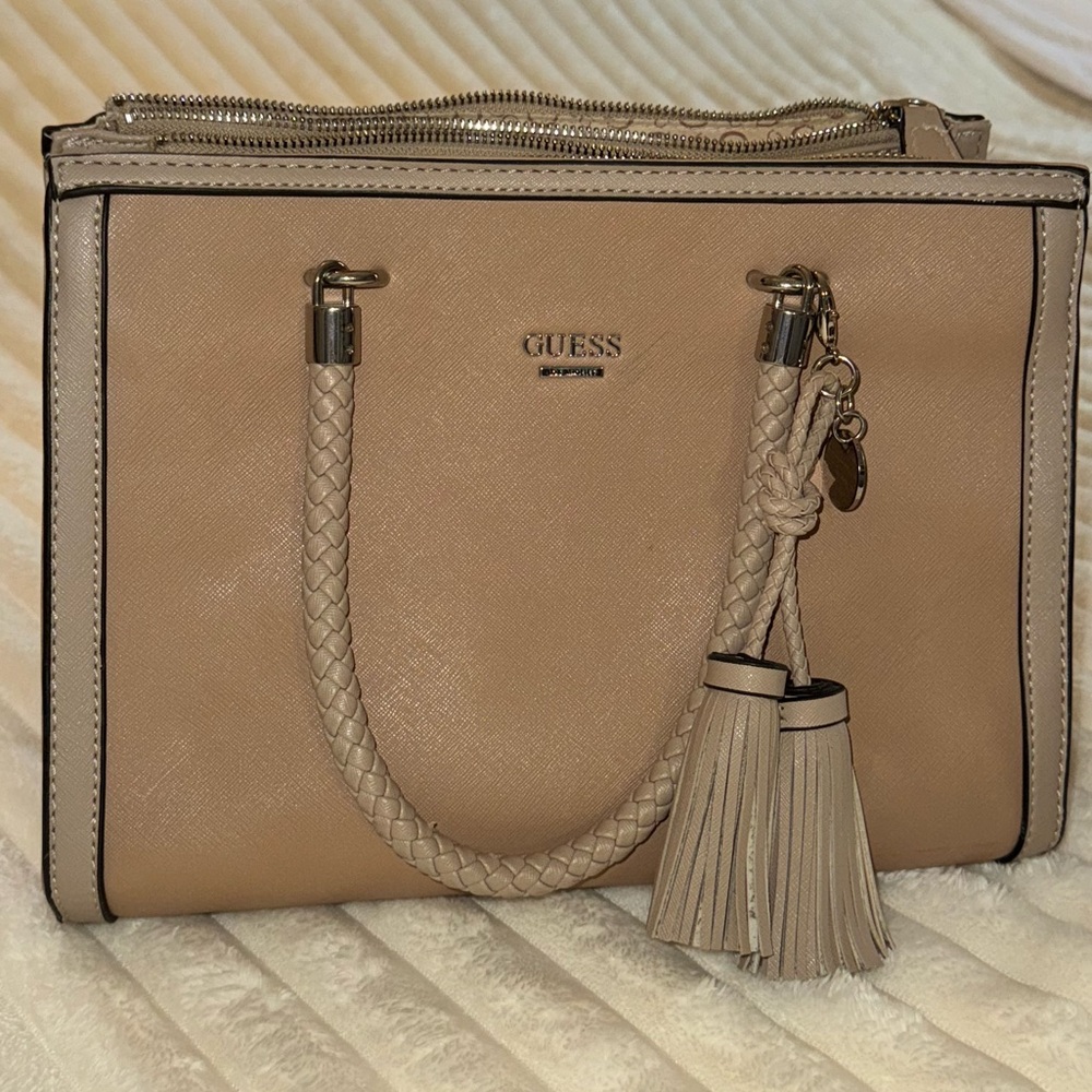 Guess Beige Handbag with Tassel Accents